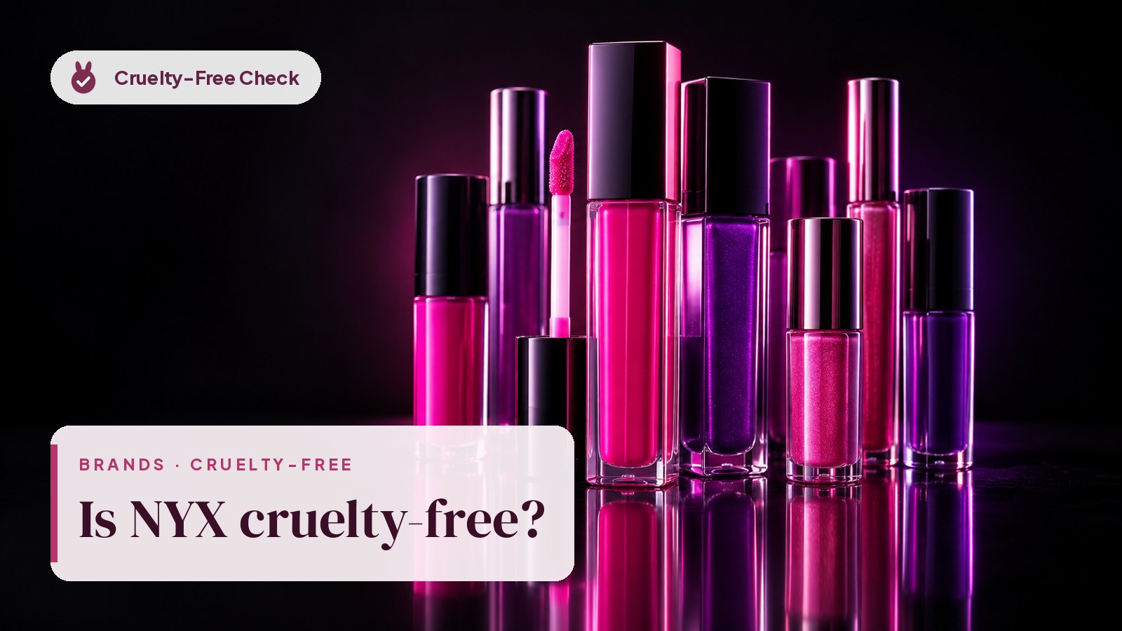 Unbranded makeup still life, illustration for the NYX cruelty-free check (no NYX products shown)