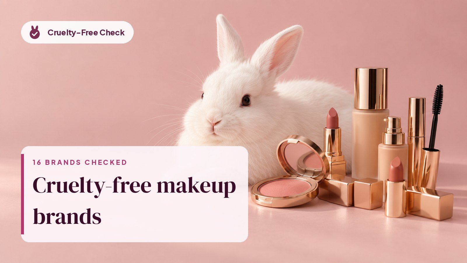 White rabbit beside a collection of unbranded makeup, illustrating cruelty-free makeup brands