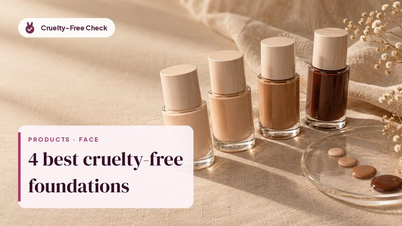 Unbranded glass Foundation bottles in a range of skin tones on beige linen, illustrating cruelty-free foundation picks