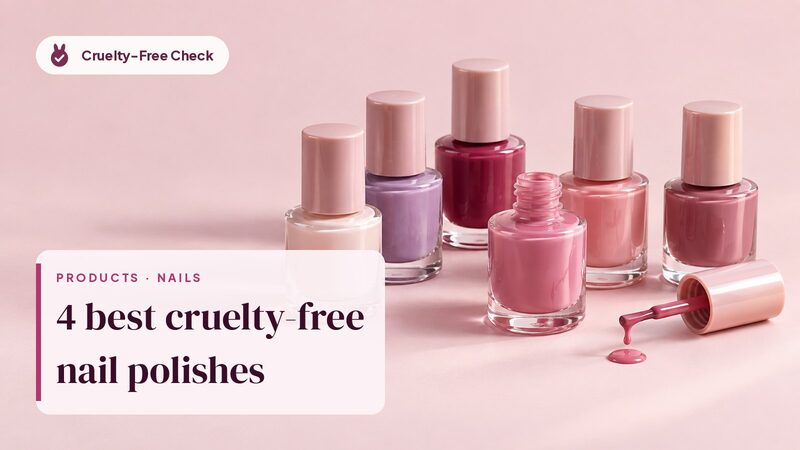 Unbranded pastel and berry Nail polish bottles on pale pink, illustrating cruelty-free nail polish picks